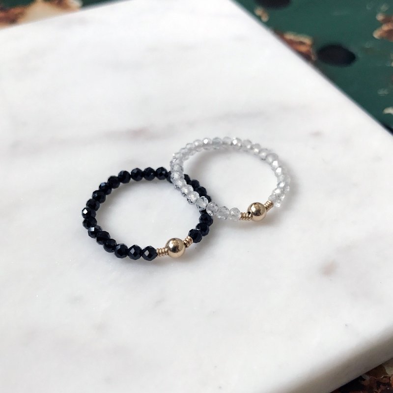 Ring Quartz (white) or Black Spinel (black) and 14KGF simple ring Black & White R01 - 戒指 - 其他金属 黑色