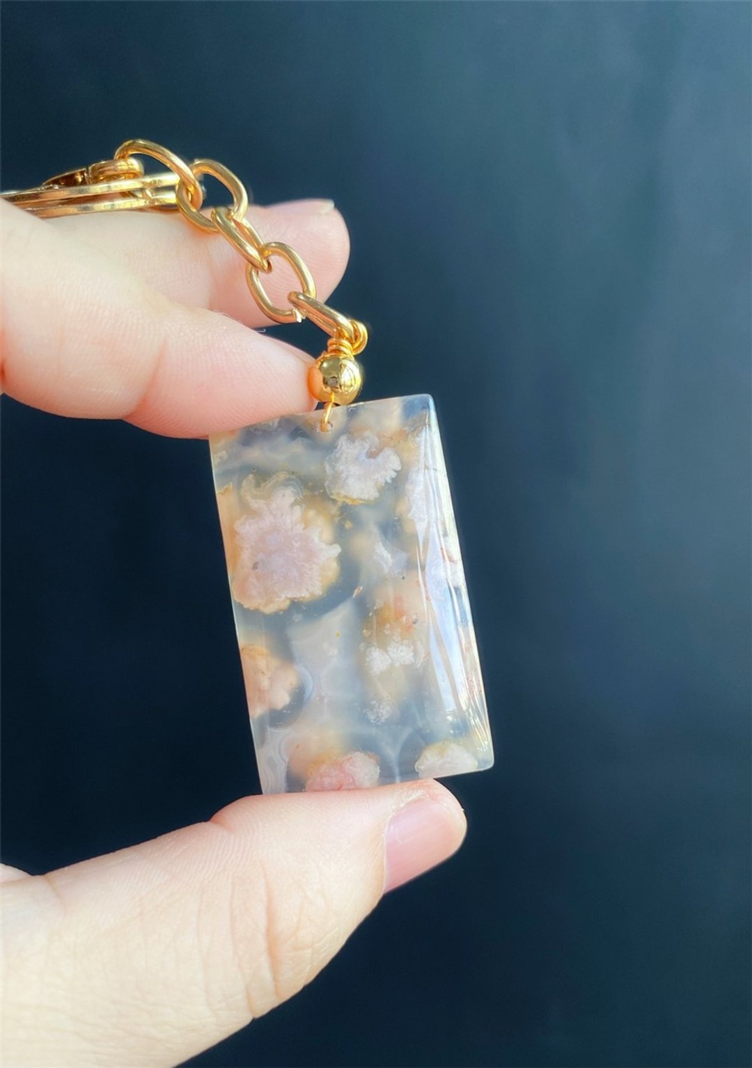 【售出】永恒的花 樱花玛瑙 钥匙圈 包挂 水中花 闺密 天然石 毕 - 钥匙链/钥匙包 - 水晶 粉红色