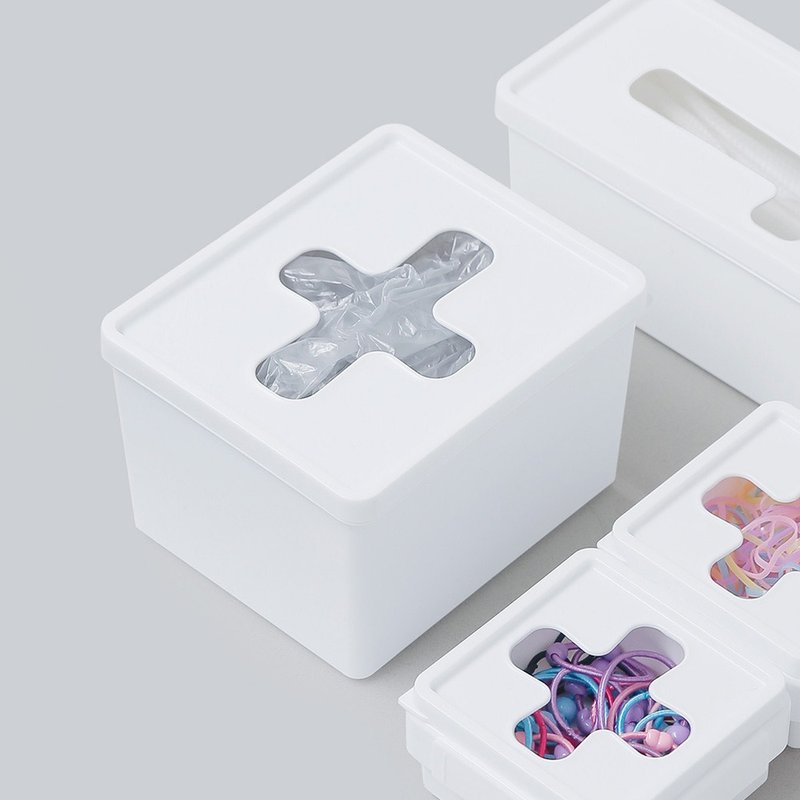 日本inomata 日制方形十字抽取口小物收纳盒 - 收纳用品 - 塑料 白色