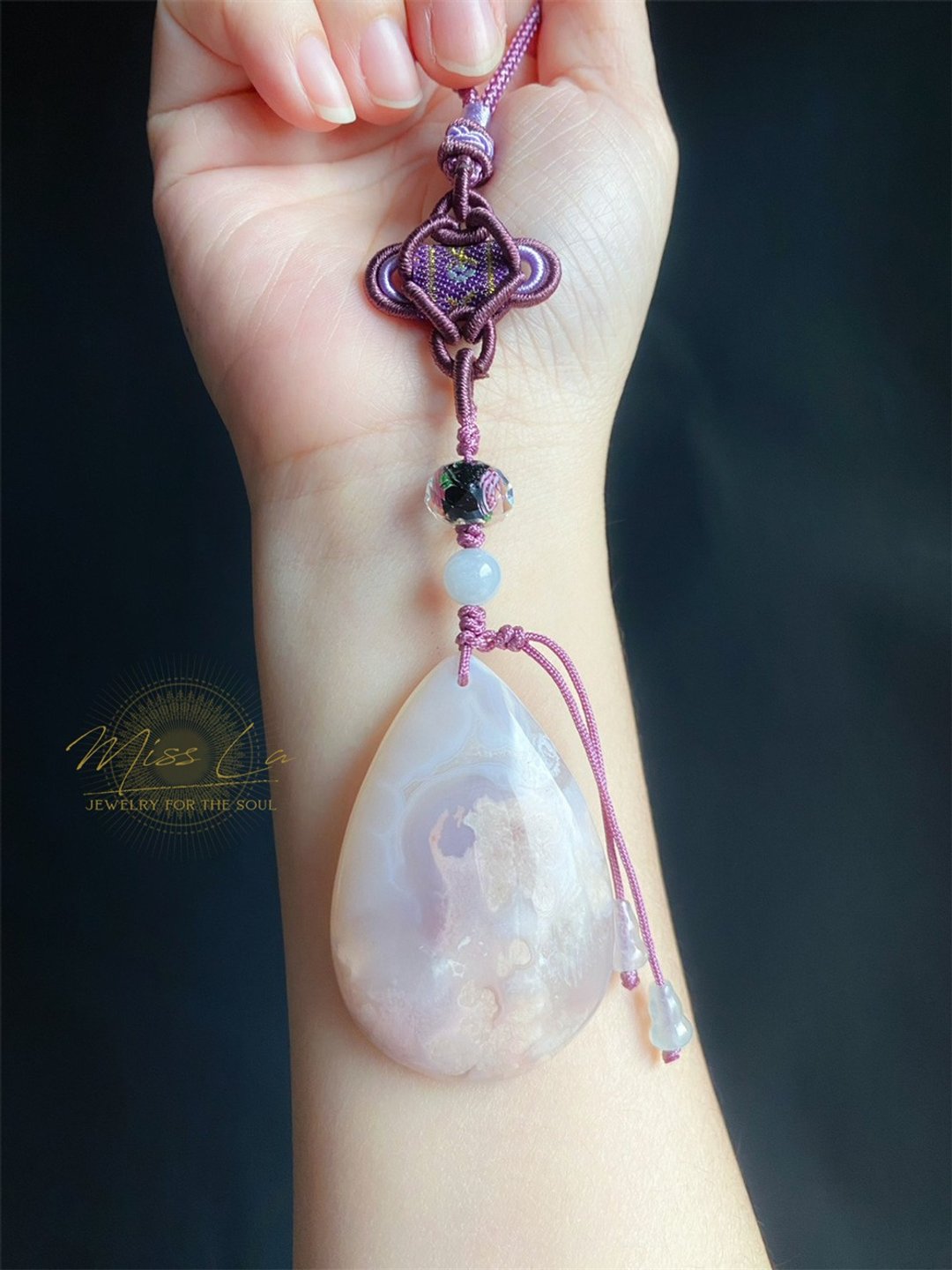樱花玛瑙 翡翠 高雅紫粉 水滴 水晶 琉璃 包挂 礼物 设计 - 挂绳/吊绳 - 水晶 粉红色