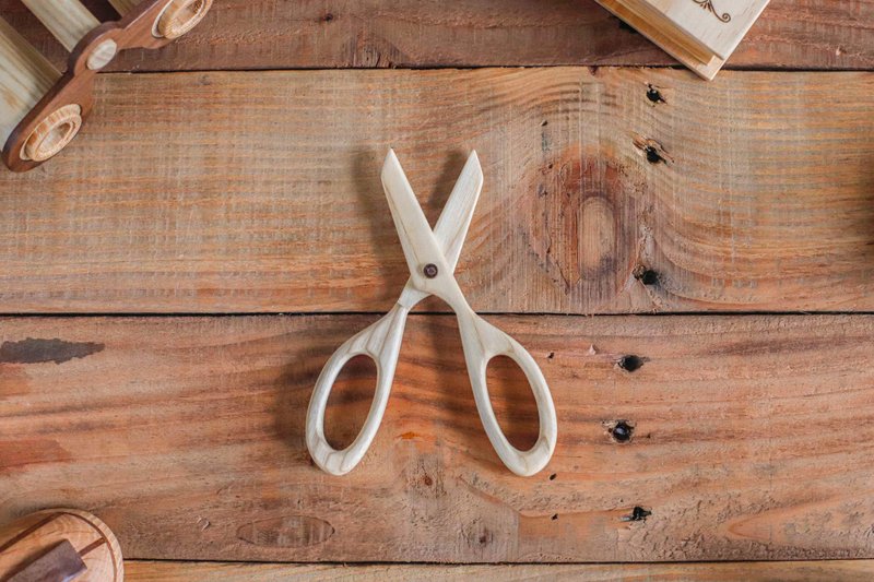 剪刀 抓周小物 道具 收藏 摆饰 祈福 抓啾 - 玩具/玩偶 - 木头 卡其色