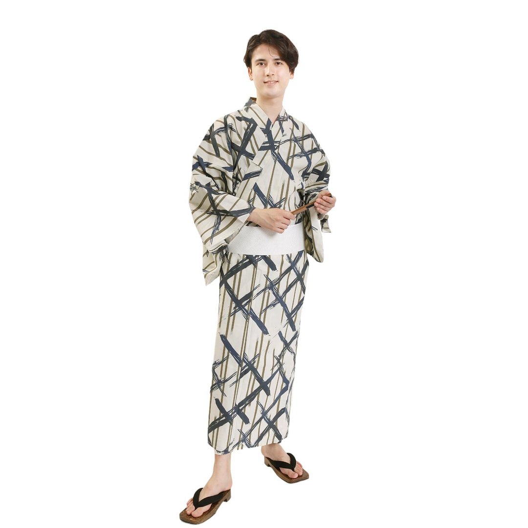 日本 和服 男 绵 浴衣 腰封 2 件 套组 L Z35-f2 yukata - 其他 - 棉 蓝色