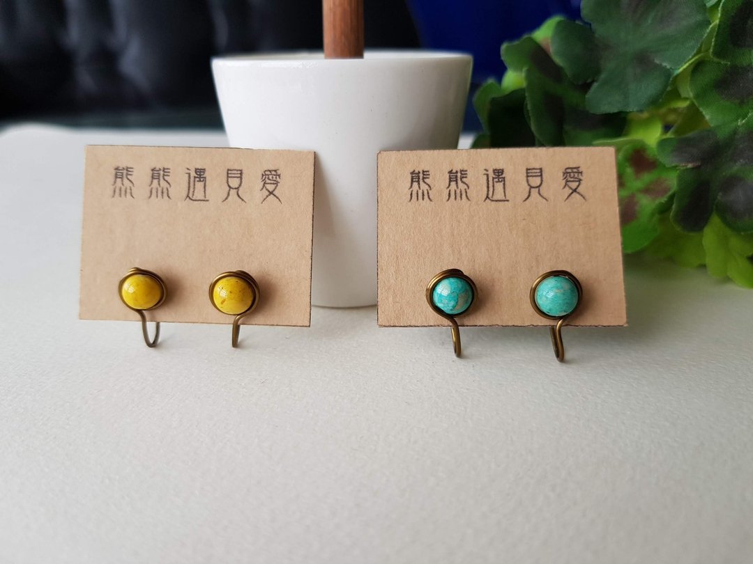 【玛雅】黄、绿色~无痛耳夹、贴耳耳夹、耳夹限定 - 耳环/耳夹 - 其他金属 多色