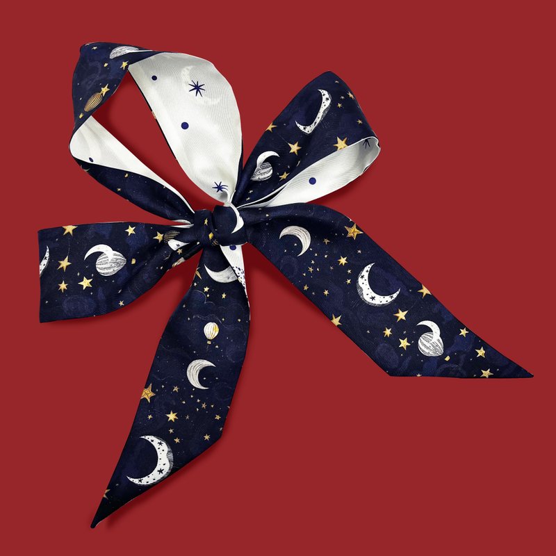 100%桑蚕丝真丝窄领巾/丝巾/飘带/包柄带/发带::星月热气球 - 丝巾 - 丝．绢 黑色