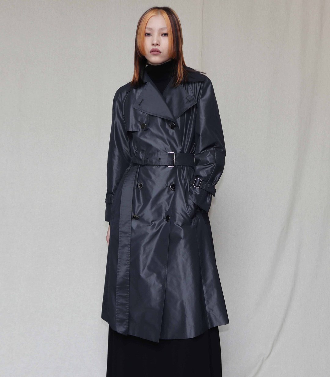 南瓜Vintage。KRIZIA 黑色 亮面 系带 双排扣 风衣 外套 - 女装休闲/机能外套 - 其他人造纤维 黑色