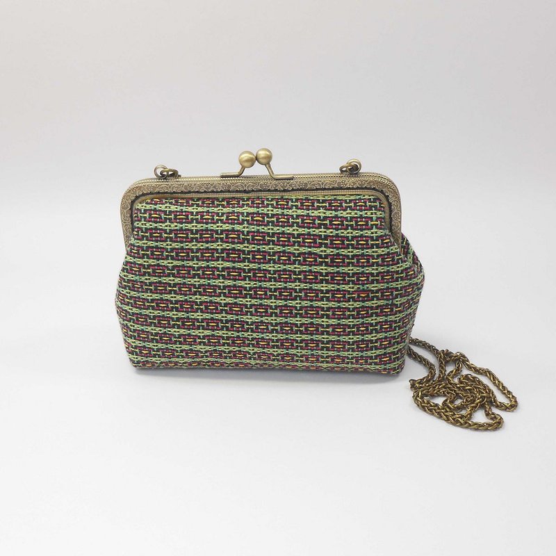 手织布 18cm斜背口金包07 - 侧背包/斜挎包 - 棉．麻 黑色