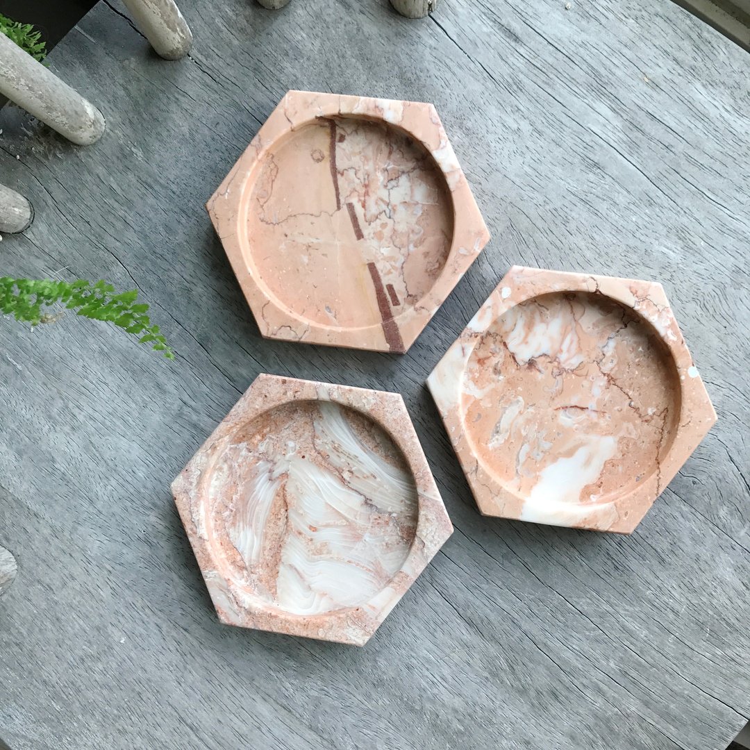 LAST ONE【欧洲珊瑚 六角小盘】 大理石 居家装饰 饰品摆盘 - 浅碟/小碟子 - 石头 粉红色