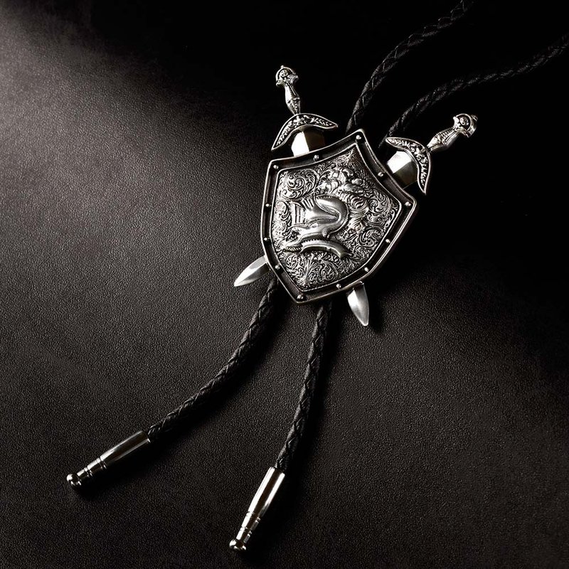 街头骑士 双剑神盾 保罗领带 Bolo Tie 皮革项链 皮绳领带 长项链 - 领带/领带夹 - 人造皮革 银色