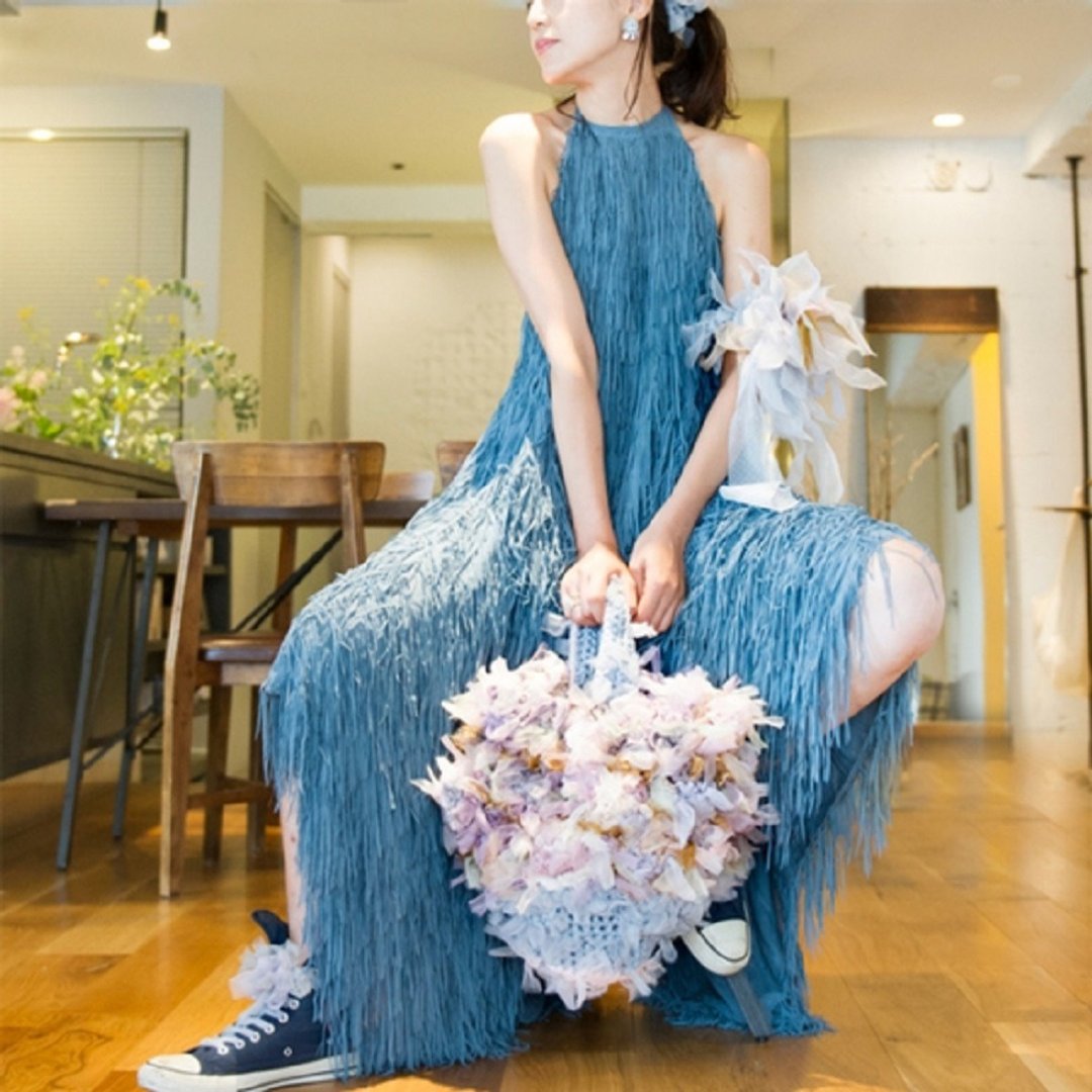 Vintage color || Blooming flower basket - 手提包/手提袋 - 聚酯纤维 蓝色