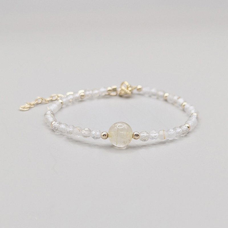 天然水晶 黄发晶+白水晶 镀14K金 轻珠宝手环 手链 招财 正能量 - 手链/手环 - 水晶 