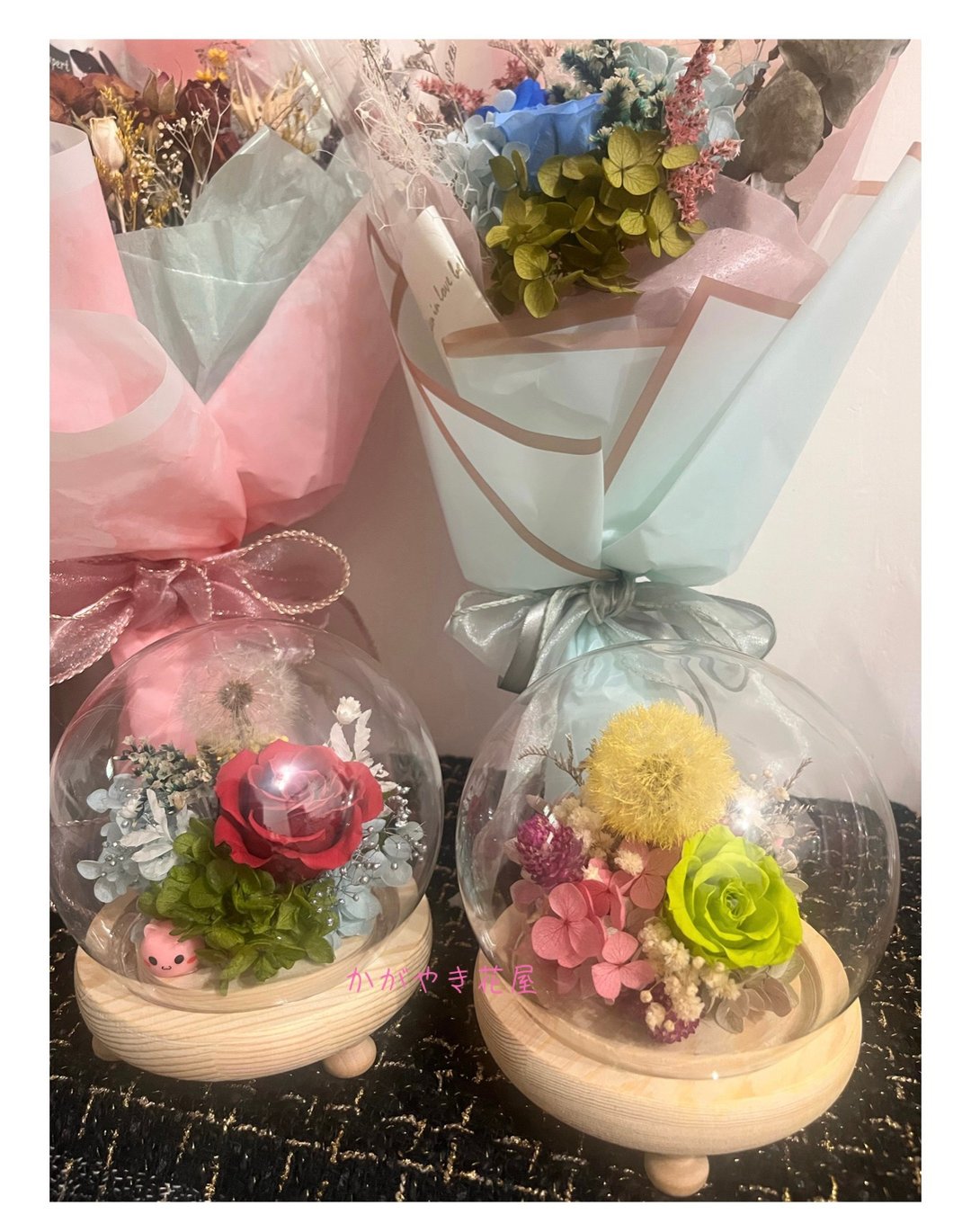 蒲公英玫瑰玻璃盅/玫瑰/永生花/玻璃罩/干燥花 - 干燥花/捧花 - 玻璃 红色