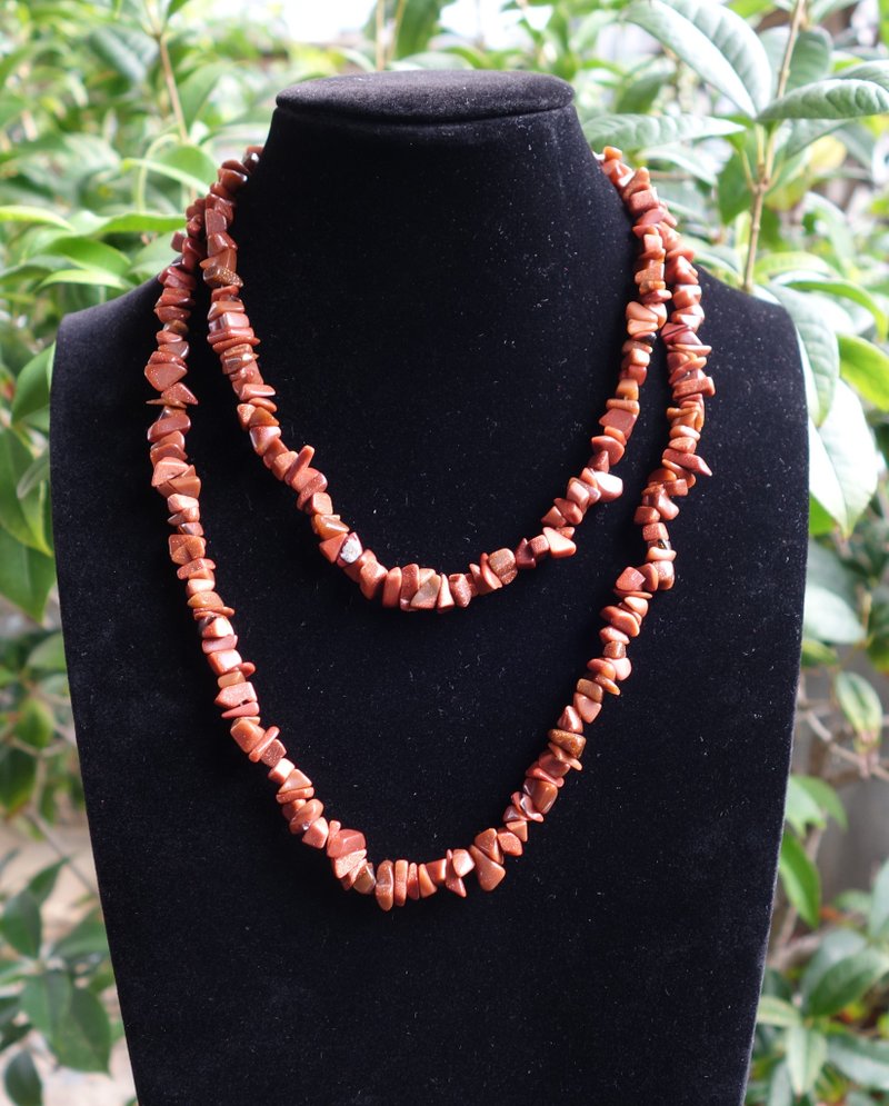 天然金沙石碎石项链 随形珠 项链 金沙石 - 项链 - 玉石 咖啡色