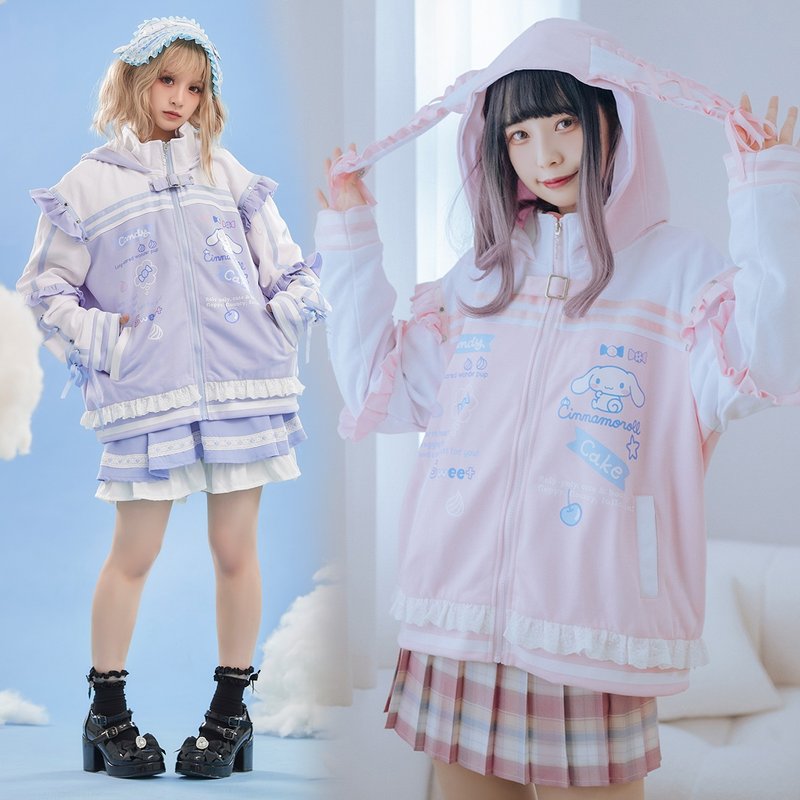 原创三丽鸥SANRIO授权大耳狗喜拿荷叶蕾丝扣带狗耳连帽外套JJ5040 - 女装休闲/机能外套 - 棉．麻 