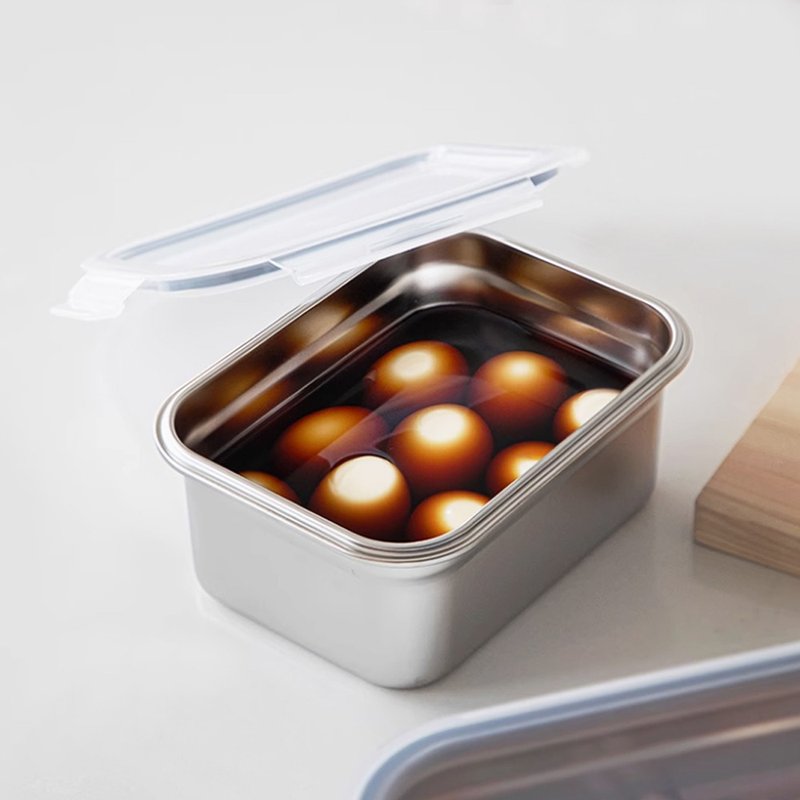 日本霜山 卡扣式304不锈钢保鲜盒(附盖)-1.6L-3入 - 便当盒/饭盒 - 不锈钢 银色
