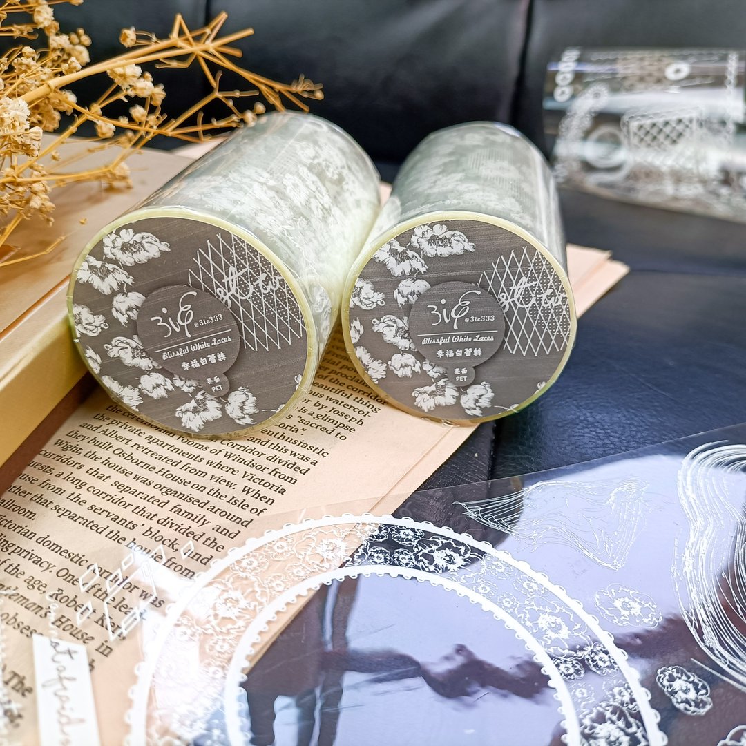 幸福白蕾絲/裝飾膠帶 - 纸胶带 - 塑料 多色
