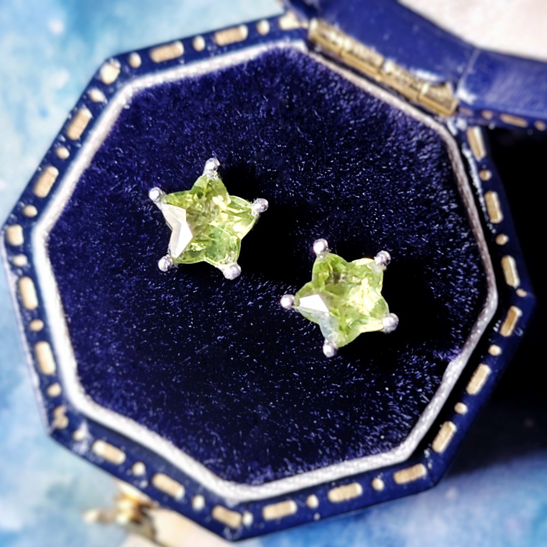 小星星橄榄石电镀18K白金纯银耳环 - 耳环/耳夹 - 半宝石 绿色