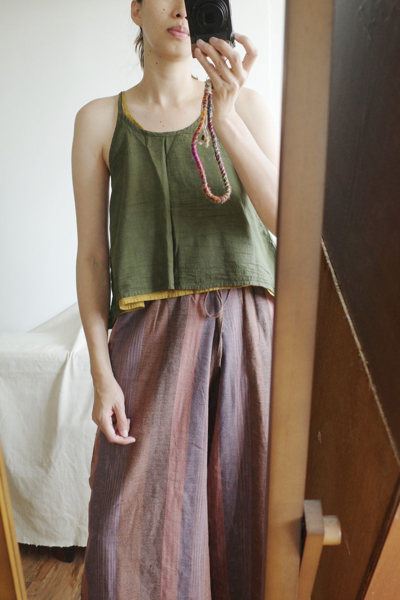 剩绿色 泰国Y字细肩带纯棉背心 - 女装背心 - 棉．麻 