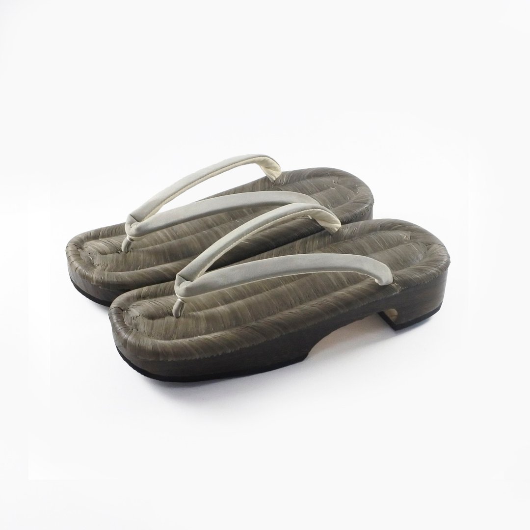 Ukon geta with crow tatami mat genuine leather nubuck thong - 拖鞋 - 木头 