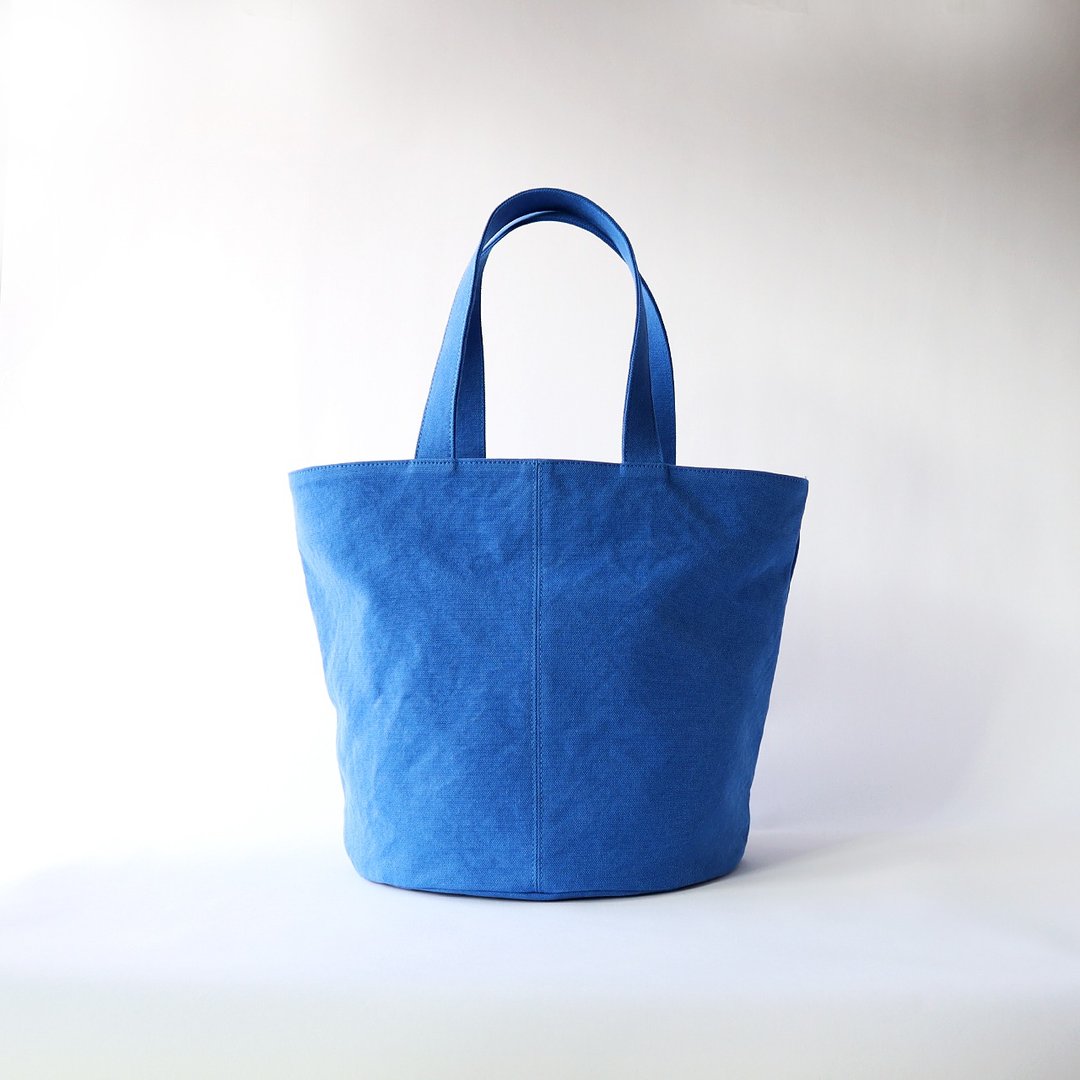 Canvas Round Bottom Bag Blue [Made-to-Order] - 手提包/手提袋 - 棉．麻 蓝色