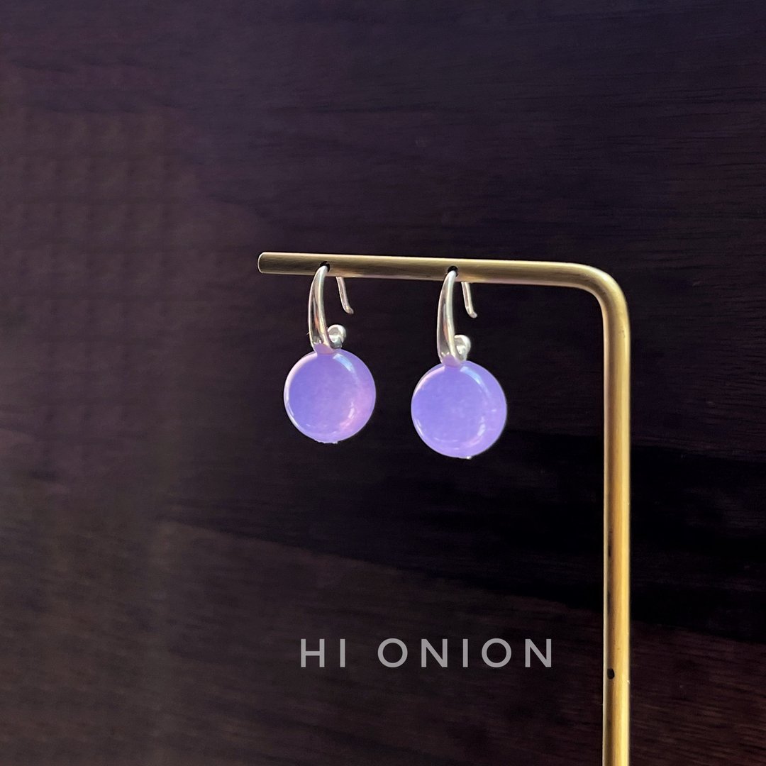 Hi Onion暮山紫原创小众设计复古翡翠耳环S925银耳钩耳夹新中式 - 耳环/耳夹 - 玉石 