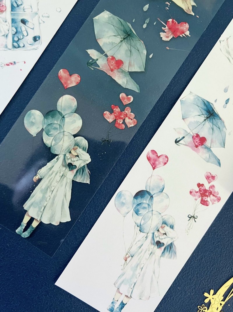 受伤的心 気分 水彩畫手稿 PET 和紙膠帶 台灣製 10米卷 - 纸胶带 - 其他材质 多色