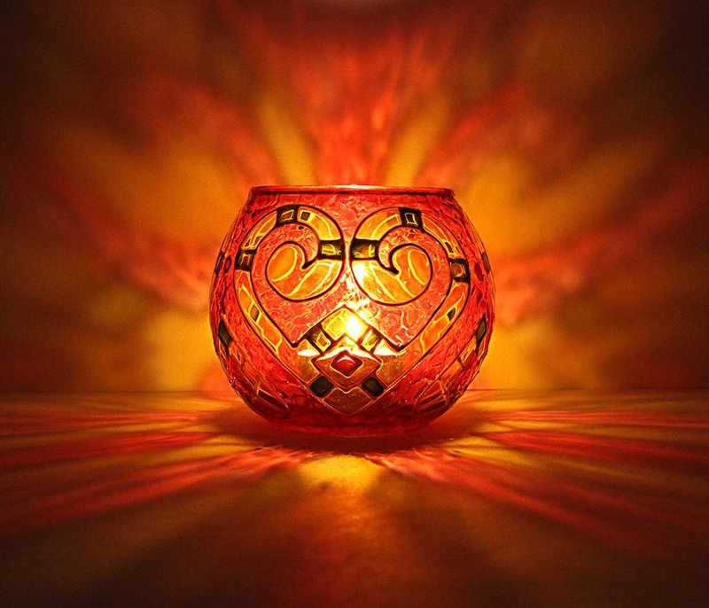 Red Heart Egyptian Glass Candle Holder Hand-Painted Votive Tealight Holder - 蜡烛/烛台 - 玻璃 红色