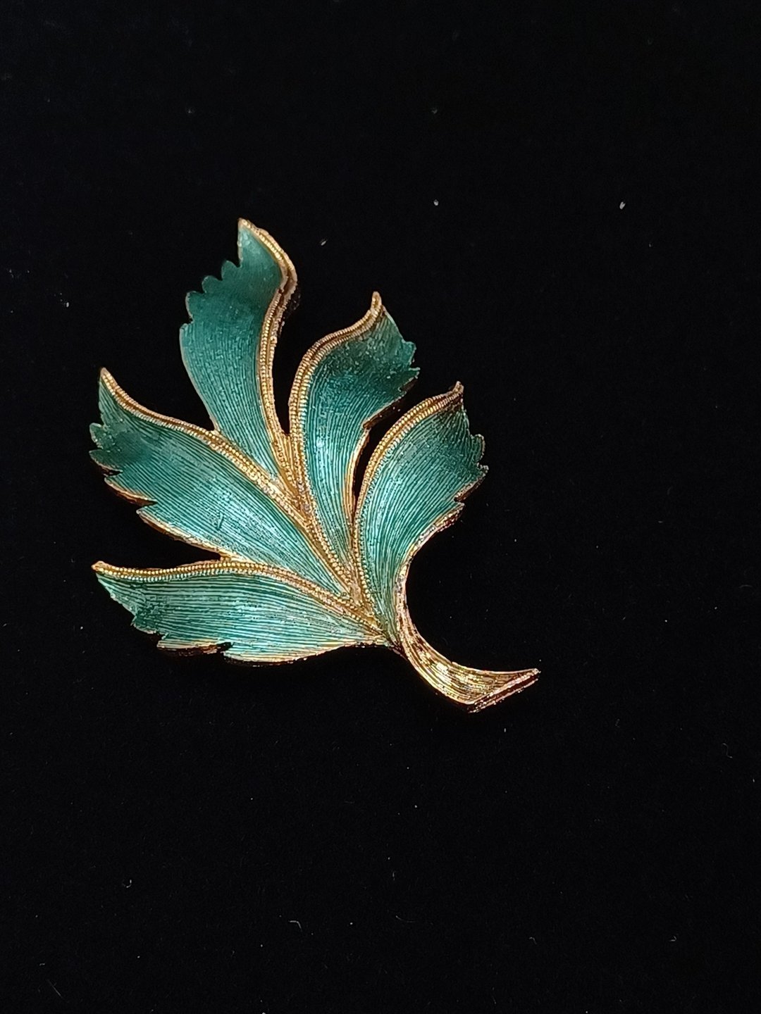 Avintage jewelry JJ 翠青刷纹珐琅蕨叶 别针  胸针 - 胸针 - 其他金属 
