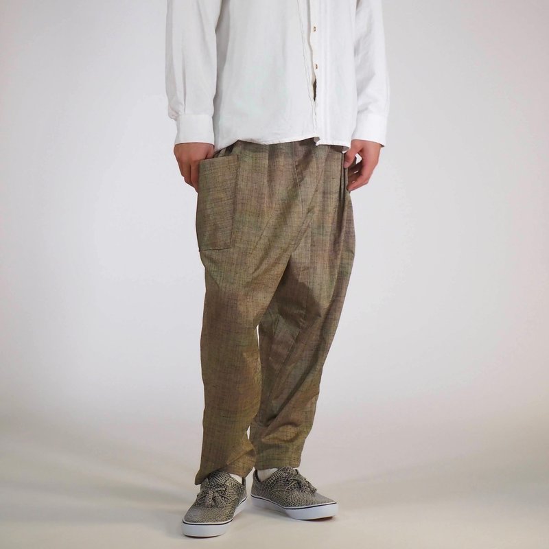 【日本制造】复古和服翻拍、诺拉裤、锥形阔腿裤、均码、宽松裤 - 男士长裤 - 丝．绢 卡其色
