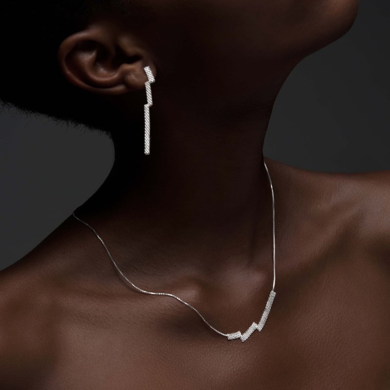 【设计新品】925纯银片段垂坠耳环 - 耳环/耳夹 - 纯银 