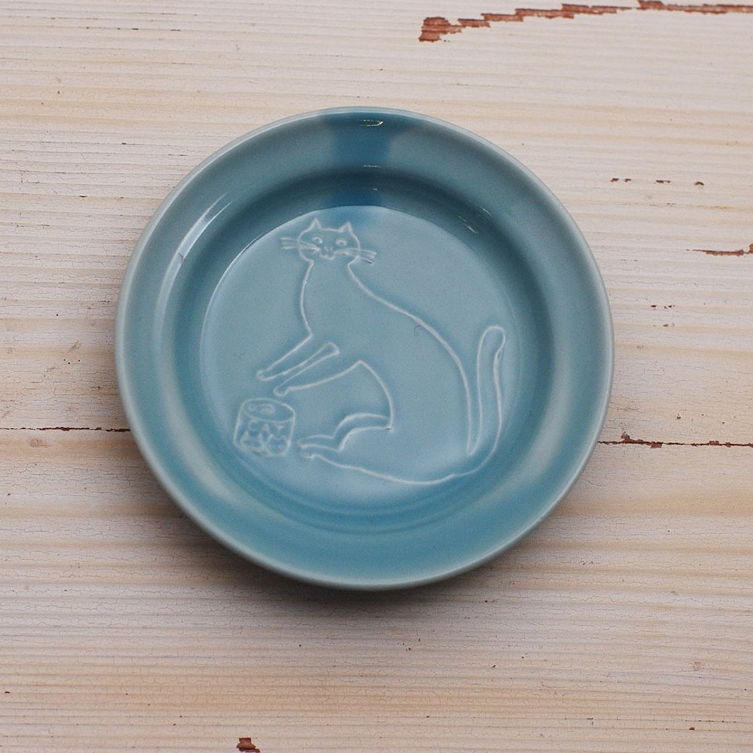 【仓敷意匠】中西直子 虎斑猫BonBon 浅蓝色圆形豆皿 猫 99219-02 - 浅碟/小碟子 - 瓷 蓝色