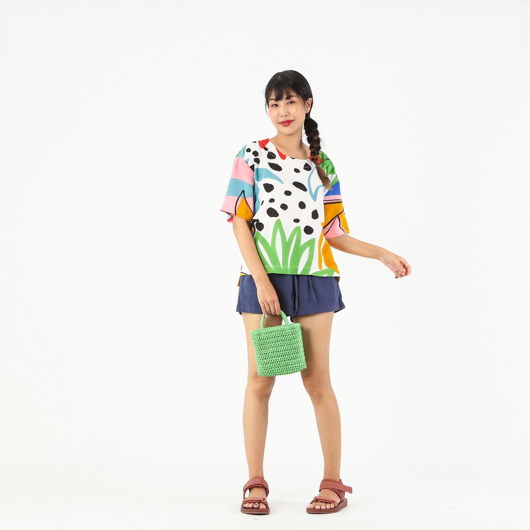 Blouse Kimono Cotton Rayon Hand paint For Summer Beach - 女装上衣 - 棉 白色
