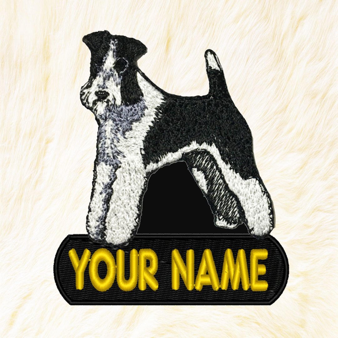 Wire Fox Terrier Personalized Iron on Patch Your Name Your Text Buy 3 Get 1 Free - 编织/刺绣/羊毛毡/裁缝 - 绣线 白色