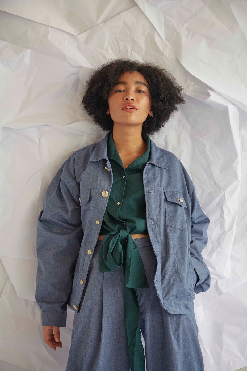 Dot Boyfriend Jacket (Blue) - 男装衬衫 - 棉．麻 蓝色