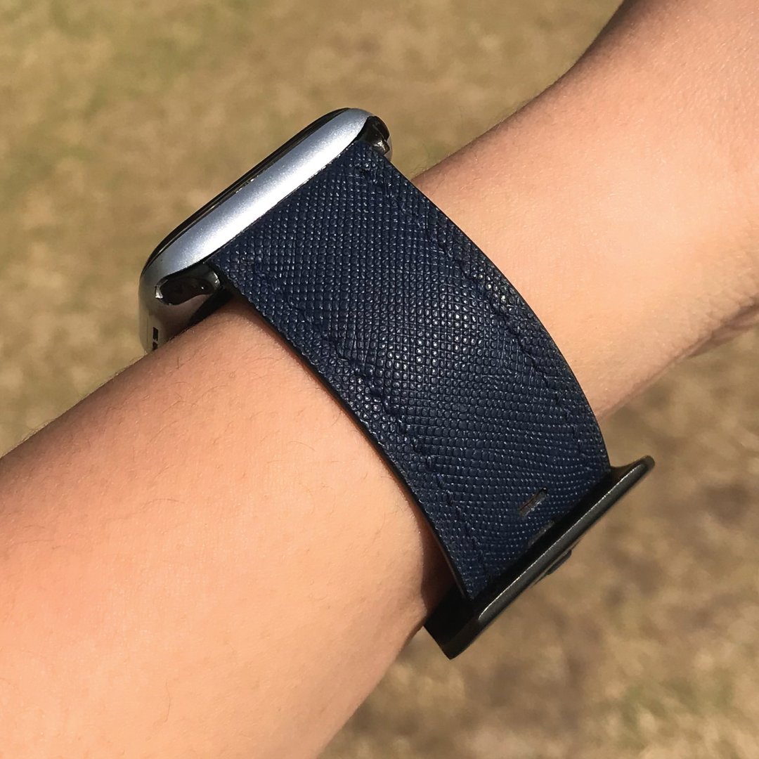 【AppleWatch表带】蓝色十字纹牛皮/法国防汗皮/厚芯款/轻巧款 - 表带 - 真皮 蓝色