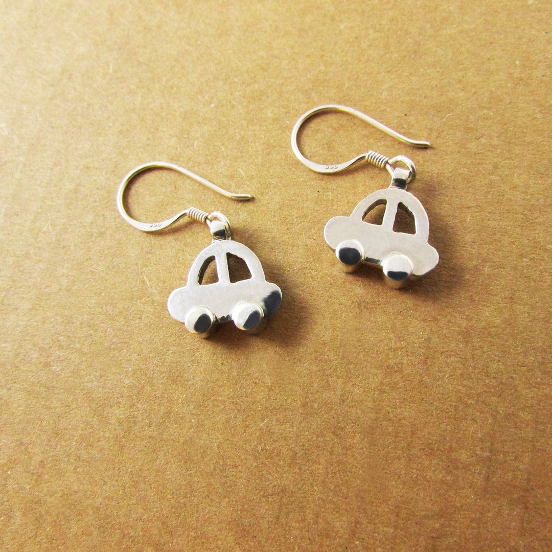 car earring_小汽车耳环 | 925银 限量 设计师手作 - 耳环/耳夹 - 银 银色
