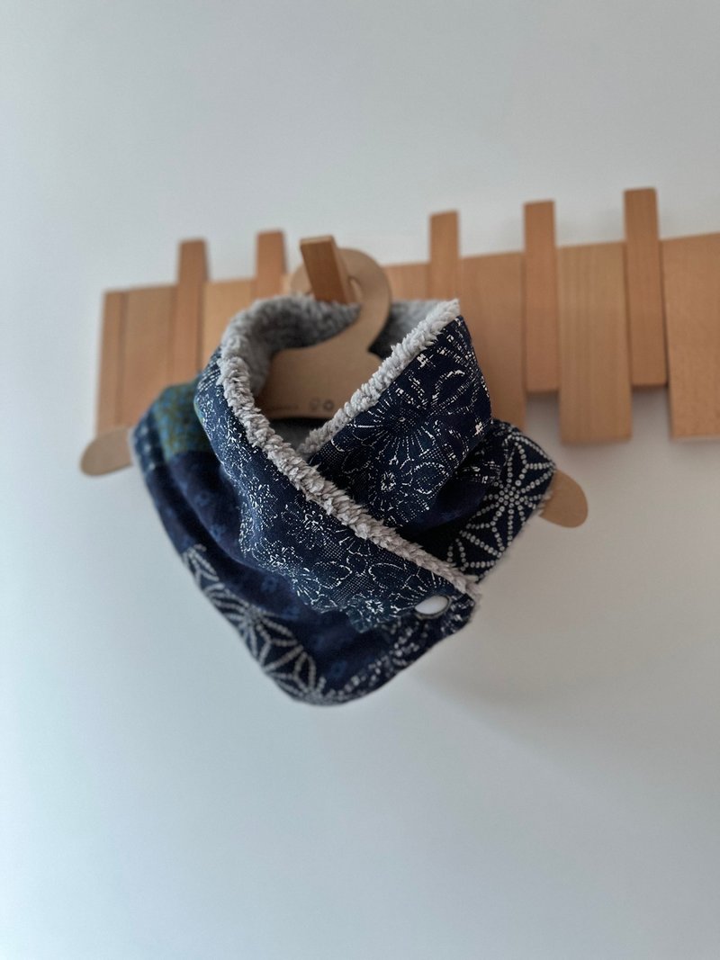 英国手工缝制 保暖围巾围脖颈巾 日系蓝白拼布 三款尺寸适合大人 - 围巾/披肩 - 棉．麻 蓝色