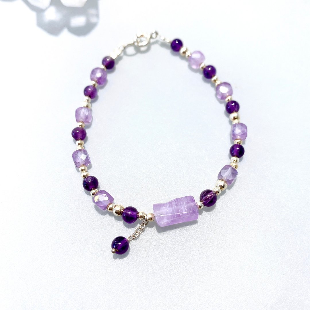 Ops Amethyst silver bracelet-紫水晶/925纯银/薰衣草紫晶/手链 - 手链/手环 - 宝石 紫色