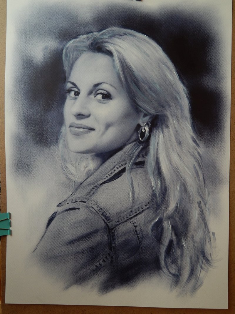 黑白肖像画，手工照片定制油画 - 订制画像 - 纸 