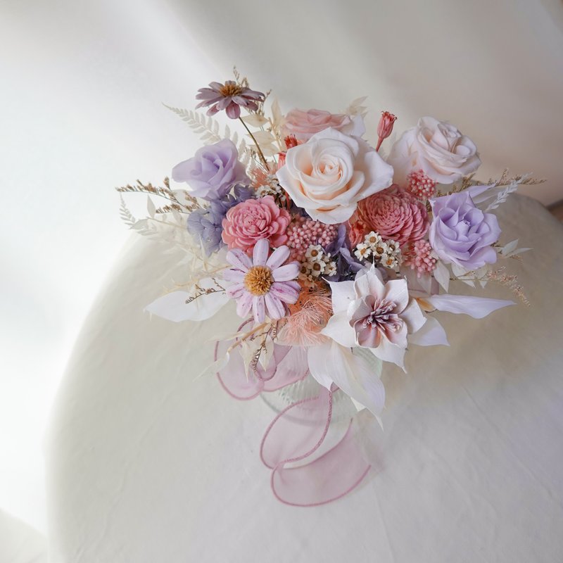 【婚礼捧花】| 定制设计 | 永生花婚礼捧花-粉紫色 - 干燥花/捧花 - 植物．花 紫色