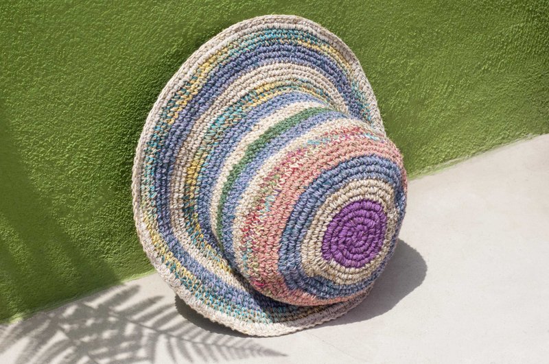 手工编织棉麻帽编织帽 渔夫帽 遮阳帽 草帽-法式紫罗兰薰衣草森林 - 帽子 - 棉．麻 紫色