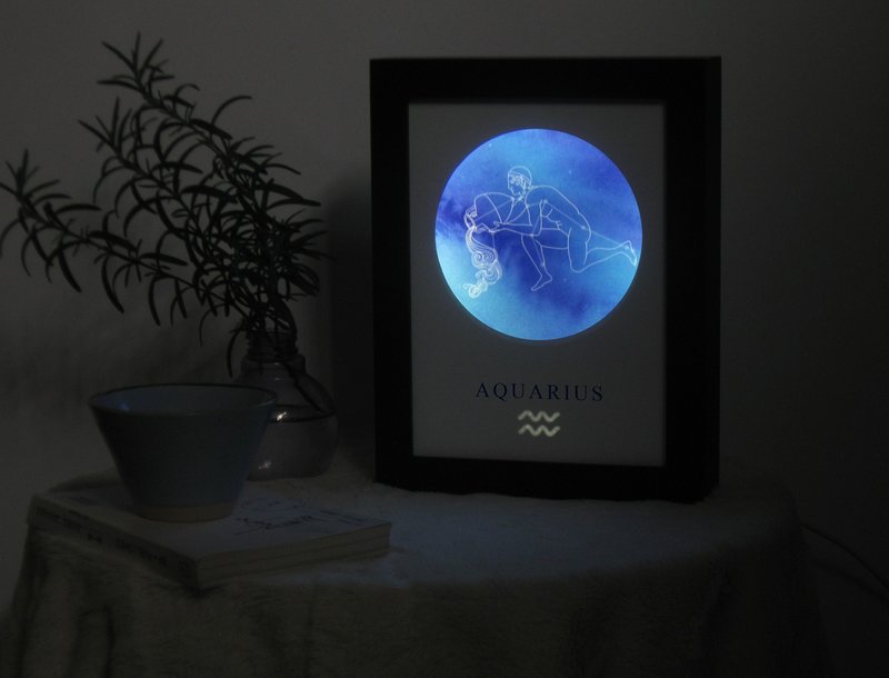 定制星座小夜灯 Aquarius宝瓶座 生日礼物 调光陪伴入眠床头灯 - 灯具/灯饰 - 纸 蓝色