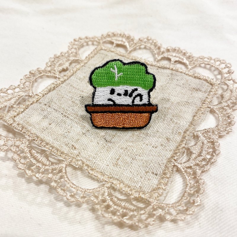 刺绣别针 - 盆菜 - 徽章/别针 - 绣线 绿色