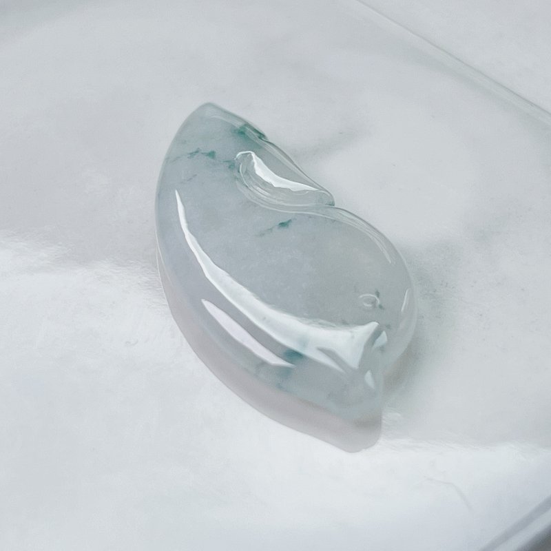 冰飘蓝花翡翠海豚 | 天然缅甸A货翡翠 | 送礼 - 吊饰 - 玉石 透明