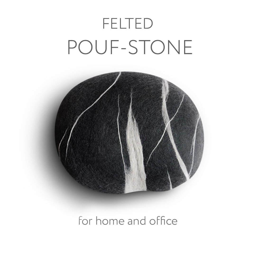 Wool stone pouf ottoman, floor cushion – Sea Pebble Model - 枕头/抱枕 - 羊毛 灰色