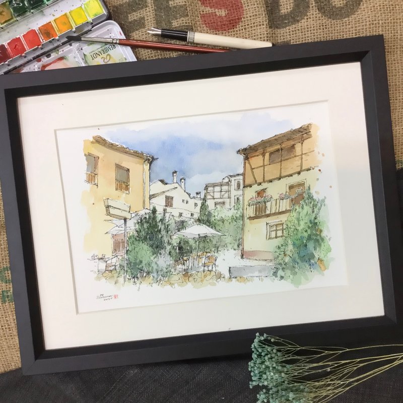 赛哥维亚旧城区/手绘原作/含木框 - 海报/装饰画/版画 - 纸 咖啡色
