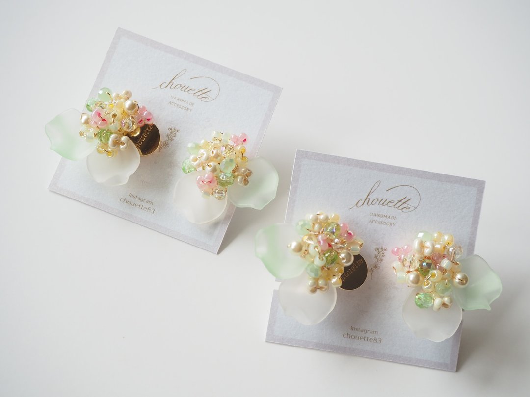 fleur de neige pierce /earring(green) - 耳环/耳夹 - 压克力 绿色