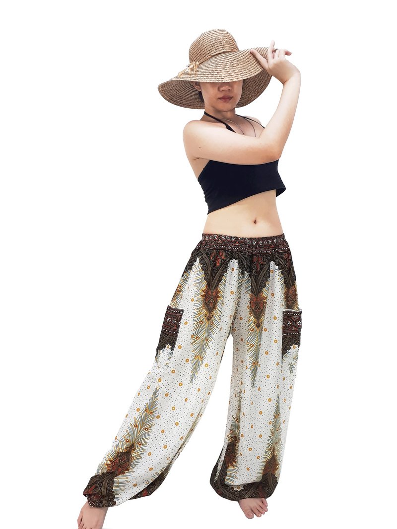 Women Pants Aladdin Pants Thai Pants Gypsy Pants Rayon Bohemian Trouser - 男士长裤 - 其他材质 白色