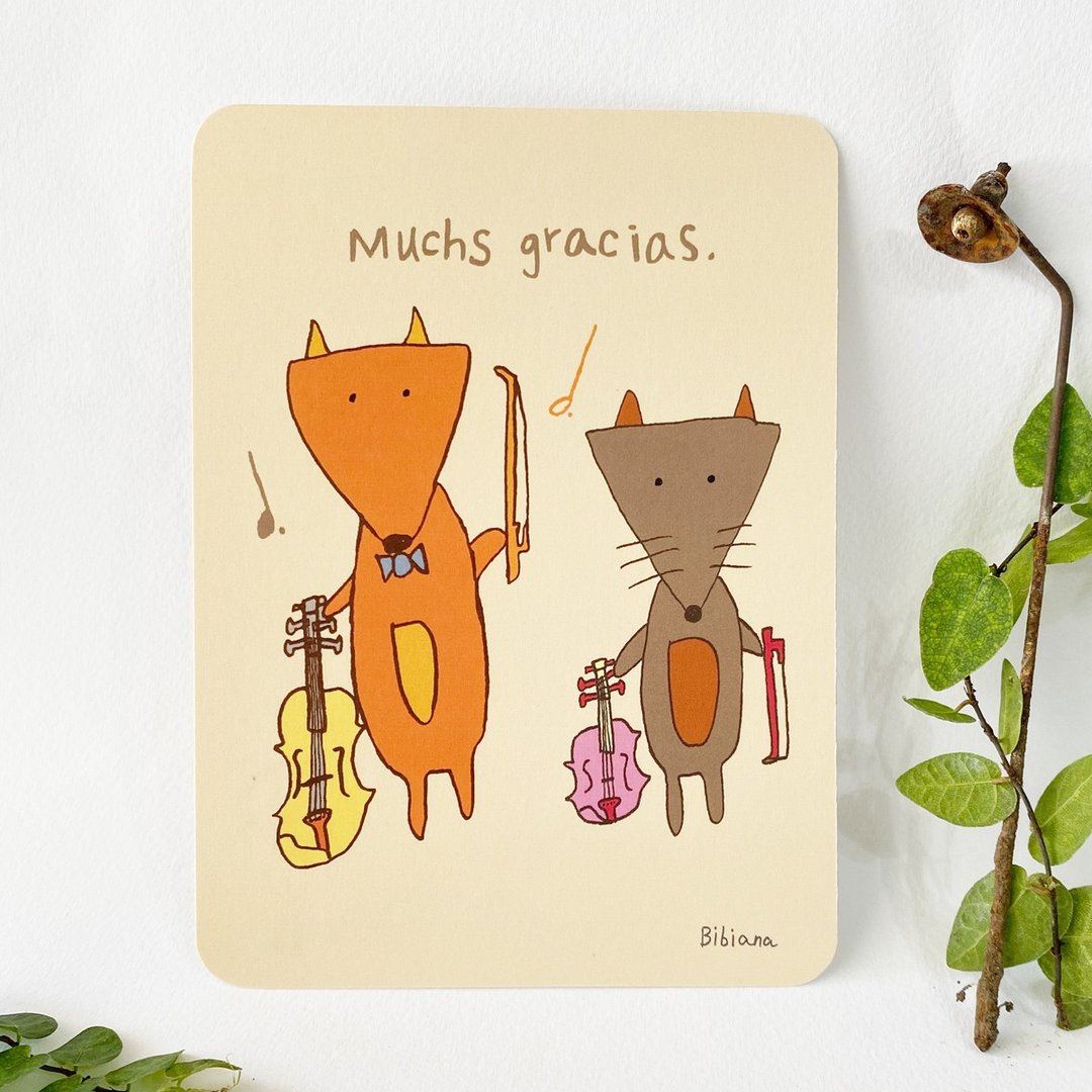 万用卡/祝福卡/感谢卡/动物音乐会/Muchs gracias./狐狸 - 卡片/明信片 - 纸 橘色