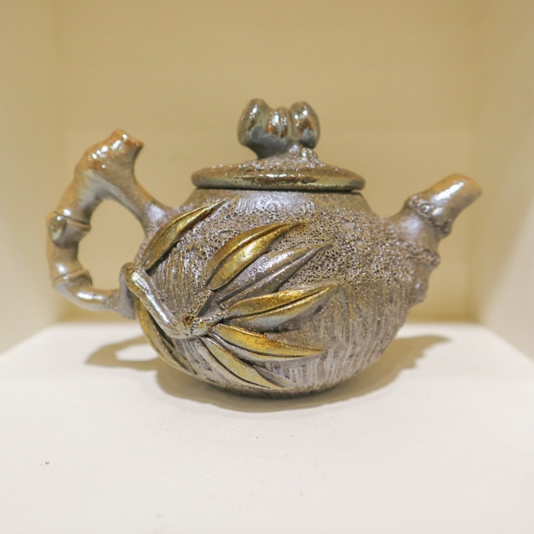 银竹金 真汝原矿 手工柴烧冰烟竹壶 220cc 柴烧壶 冰烟壶 竹节壶 - 茶具/茶杯 - 陶 银色