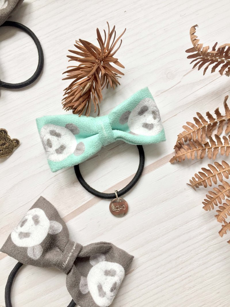 adc｜派对动物｜蝴蝶结｜橡皮筋 ｜手带｜两用｜熊猫｜薄荷绿 - 发饰 - 棉．麻 绿色